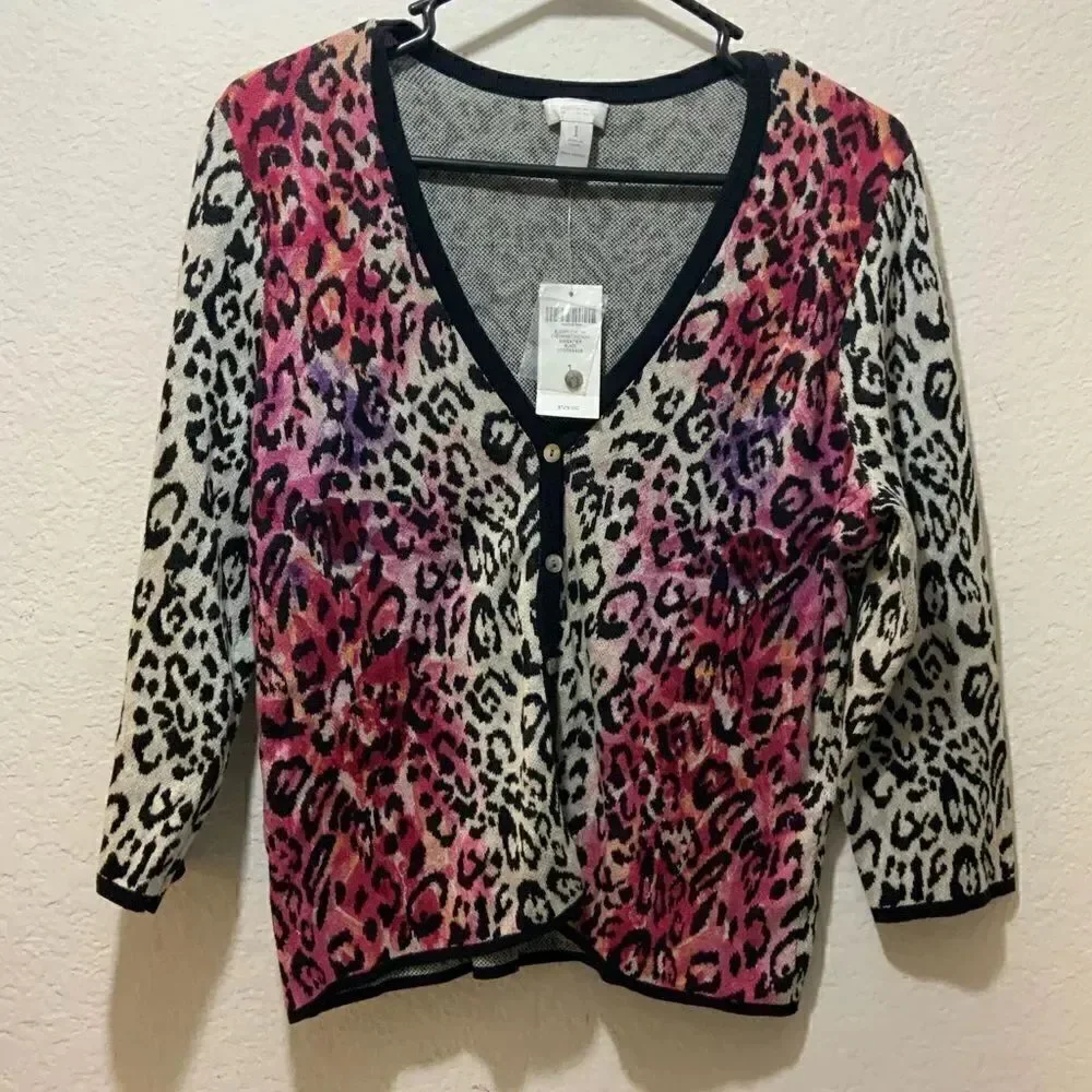 Chico's Chitah Blossom Cardigan Sweater. Size 1